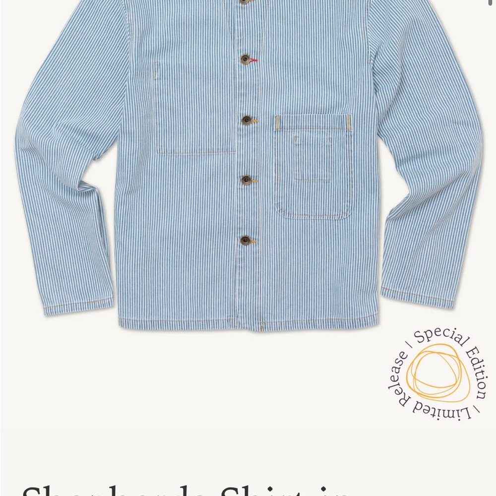 Men's Blue Striped Shirt Jacket - Picture 7 of 8